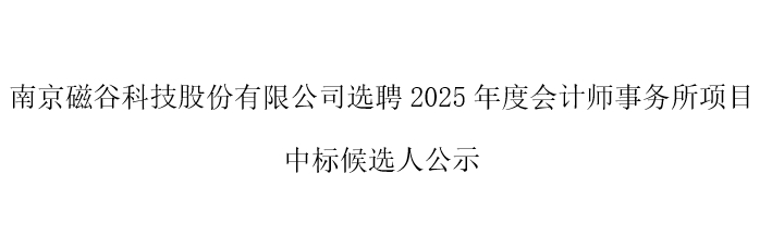 选聘2025年度会计师事务所项目 中标候选人公示
